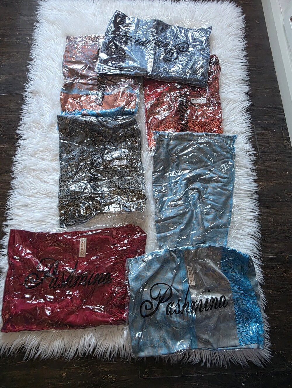 pashmina Mixed Color Pashmina Scarves — Blue, Red, Black, Silver